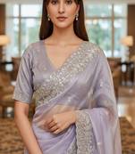 Embellished embroidered net heavy work saree