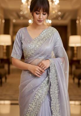 Embellished embroidered net heavy work saree 2