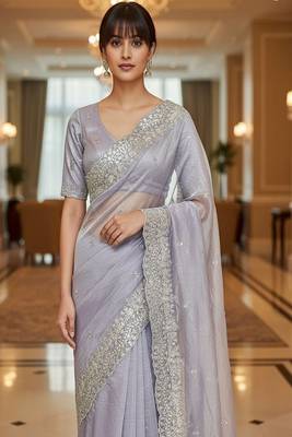 Embellished embroidered net heavy work saree 3