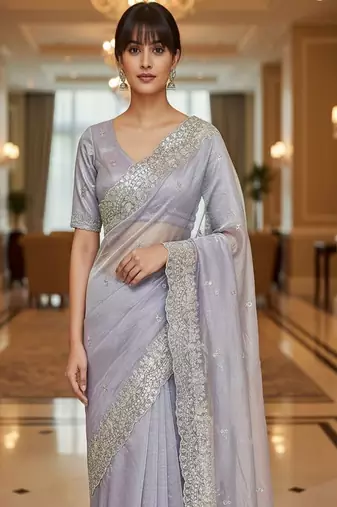 Embellished embroidered net heavy work saree