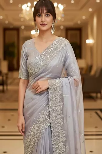 Embellished embroidered net heavy work saree