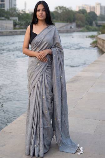 Woven design sequinned pure cotton khadi saree