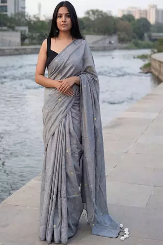 Woven design sequinned pure cotton khadi saree