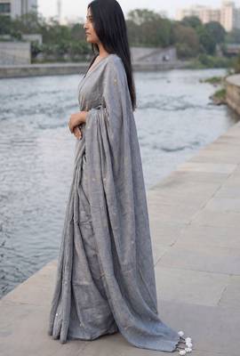 Woven design sequinned pure cotton khadi saree 2