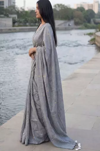 Woven design sequinned pure cotton khadi saree