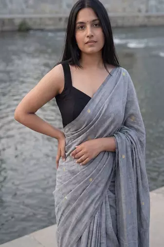 Woven design sequinned pure cotton khadi saree