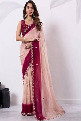 Embellished embroidered pure chiffon heavy work saree 1