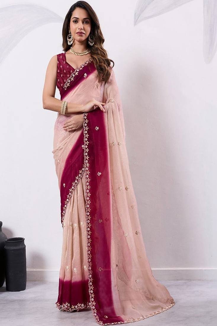 Embellished embroidered pure chiffon heavy work saree