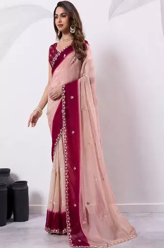 Embellished embroidered pure chiffon heavy work saree