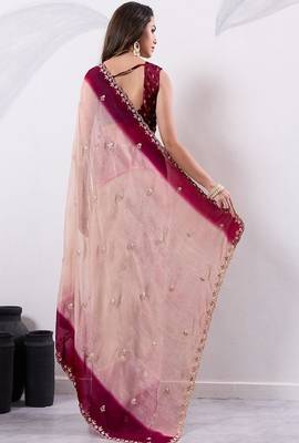 Embellished embroidered pure chiffon heavy work saree 3