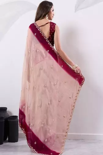 Embellished embroidered pure chiffon heavy work saree