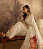 Women floral printed zari border saree with unstitched saree blouse