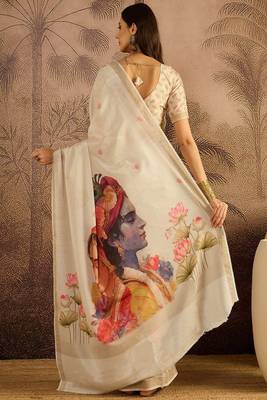 Women floral printed zari border saree with unstitched saree blouse 3