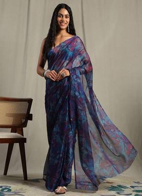 Abstract printed pure chiffon saree 1
