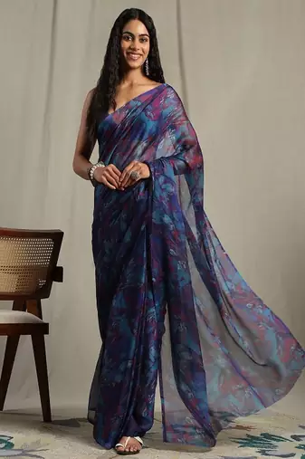 Abstract printed pure chiffon saree