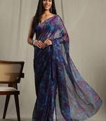 Abstract printed pure chiffon saree