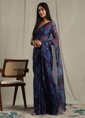 Abstract printed pure chiffon saree 2
