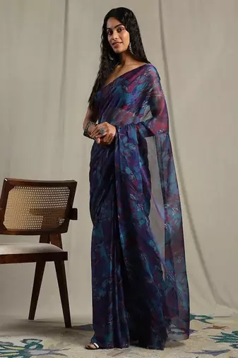 Abstract printed pure chiffon saree