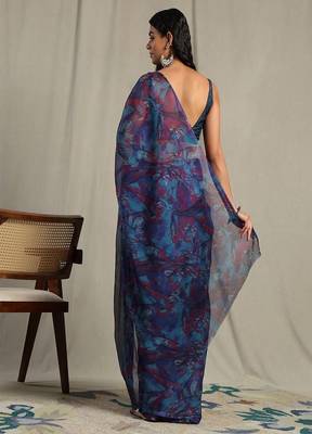 Abstract printed pure chiffon saree 3