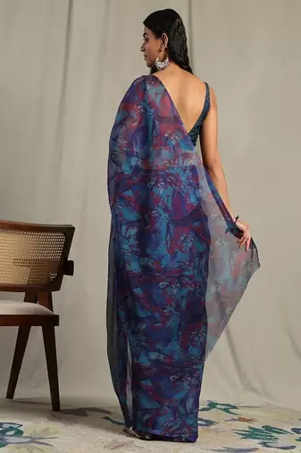 Abstract printed pure chiffon saree