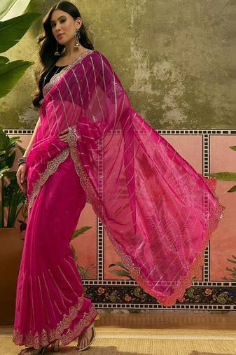 Embroidered saree with unstitched blouse