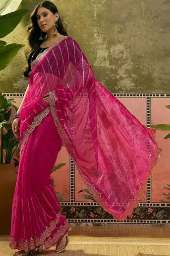 Embroidered saree with unstitched blouse
