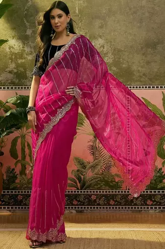 Embroidered saree with unstitched blouse