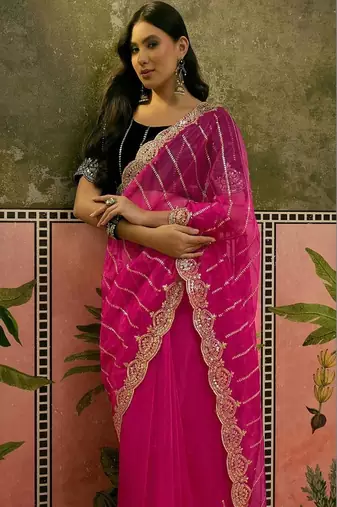 Embroidered saree with unstitched blouse
