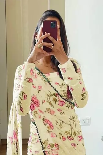 Floral printed pure georgette ready to wear saree