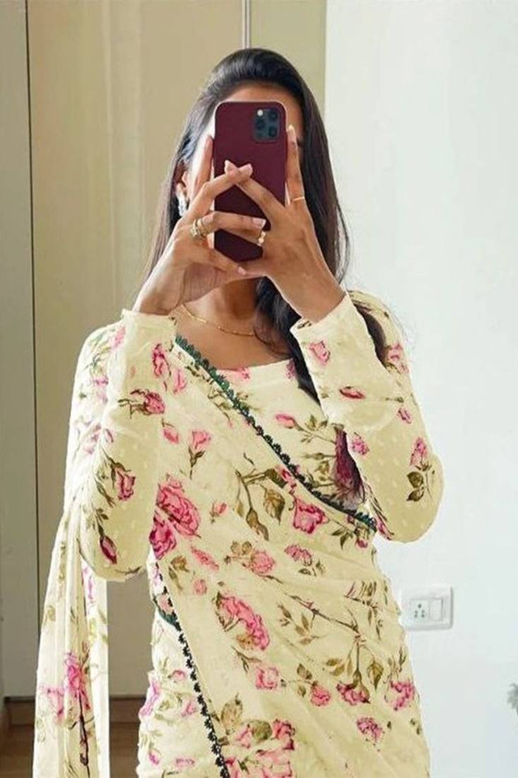 Floral printed pure georgette ready to wear saree