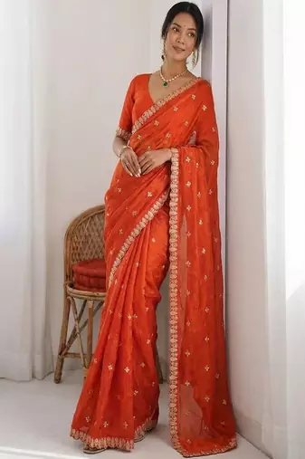 Embellished embroidered tissue heavy work saree