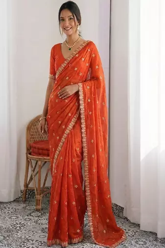 Embellished embroidered tissue heavy work saree