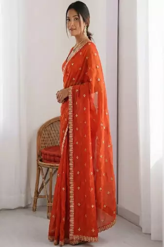Embellished embroidered tissue heavy work saree