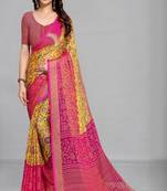 Printed saree with zari border & unstitched blouse
