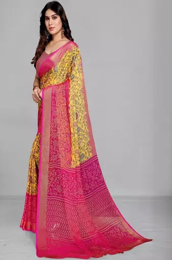 Printed saree with zari border & unstitched blouse