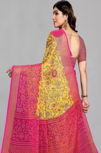 Printed saree with zari border & unstitched blouse