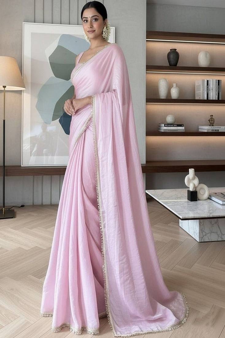 Embroidered organza saree