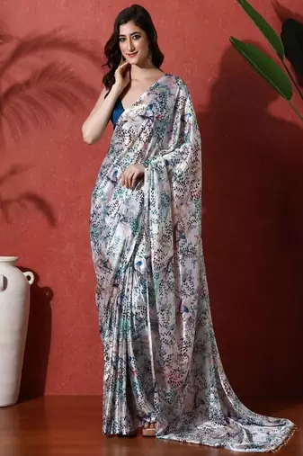 Ready to wear satin floral digital printed saree