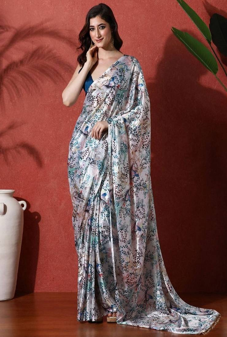Ready to wear satin floral digital printed saree