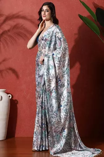 Ready to wear satin floral digital printed saree