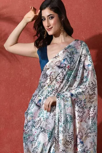 Ready to wear satin floral digital printed saree