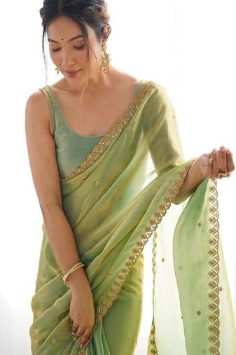Embellished sequinned tissue saree