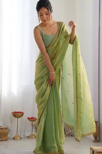 Embellished sequinned tissue saree