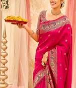 Ethnic motifs zari silk blend heavy work saree
