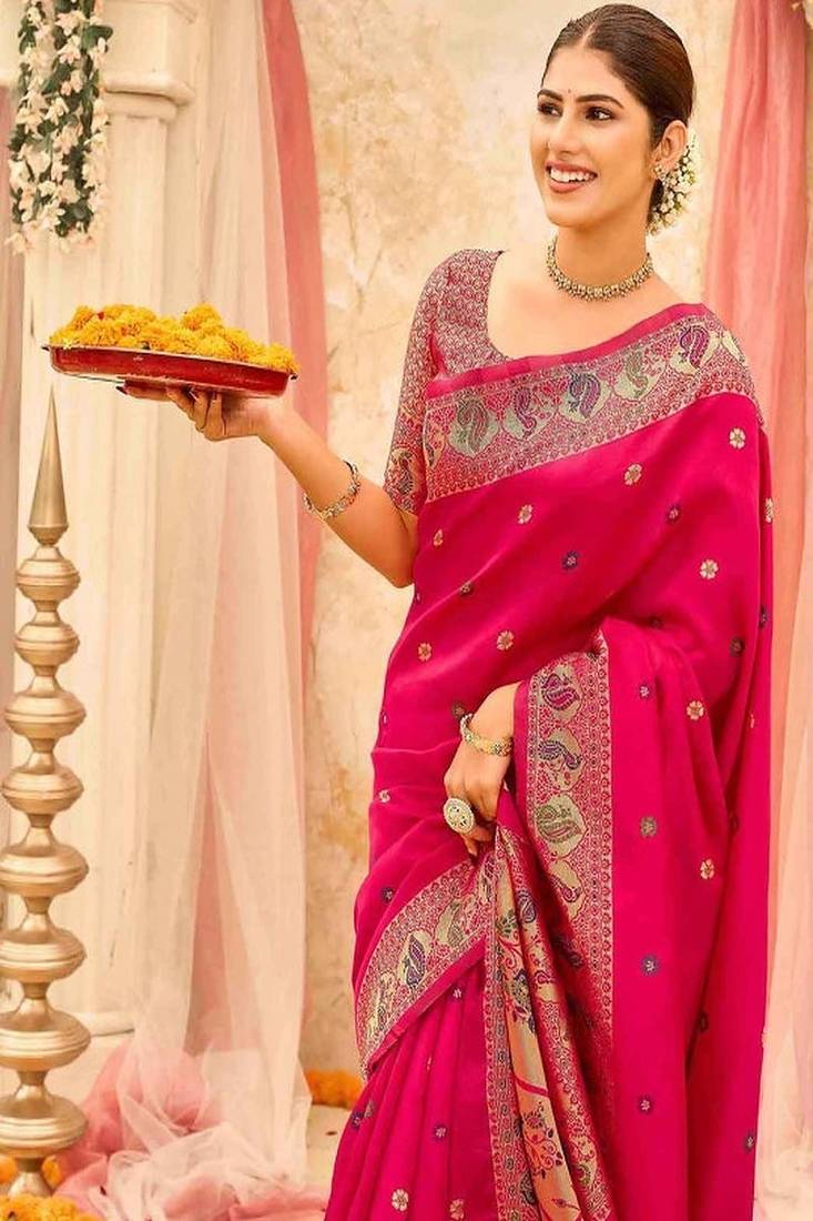 Ethnic motifs zari silk blend heavy work saree