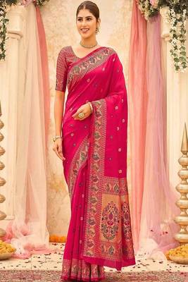 Ethnic motifs zari silk blend heavy work saree 2