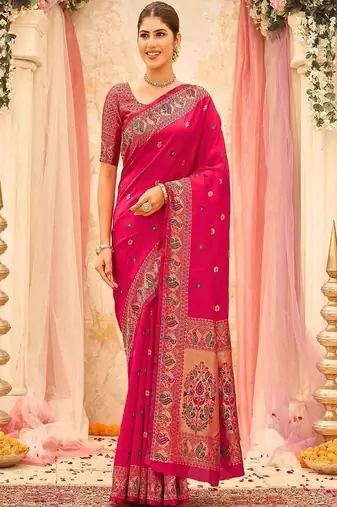 Ethnic motifs zari silk blend heavy work saree