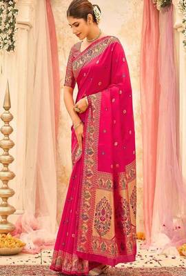 Ethnic motifs zari silk blend heavy work saree 3