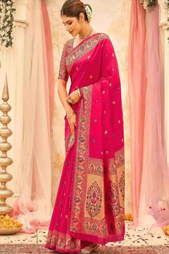 Ethnic motifs zari silk blend heavy work saree