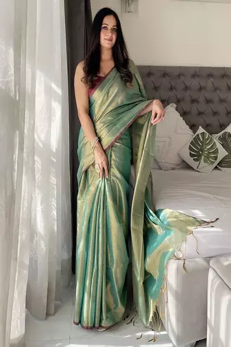 Women woven design tissue saree